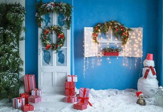 Blue Christmas Snowman Photography Backdrops