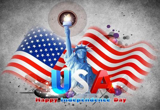 Grey American Flag And Statue Of Liberty For Independence Day Photography Backdrop