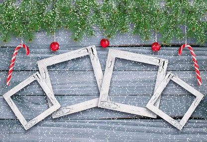 Christmas Snowflake Wood Wall Photography Backdrop Pine Branch Background