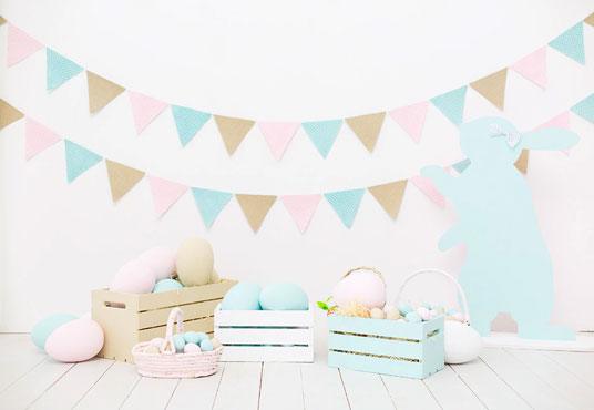 White Wood Floor Pink and Mint Rabbit Easter Backdrops