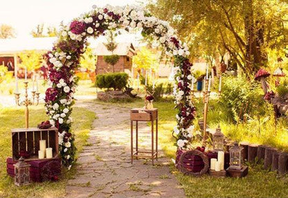 Golden Yellow Leaves Red and White Flowers Arch Backdrop for Photo Photography