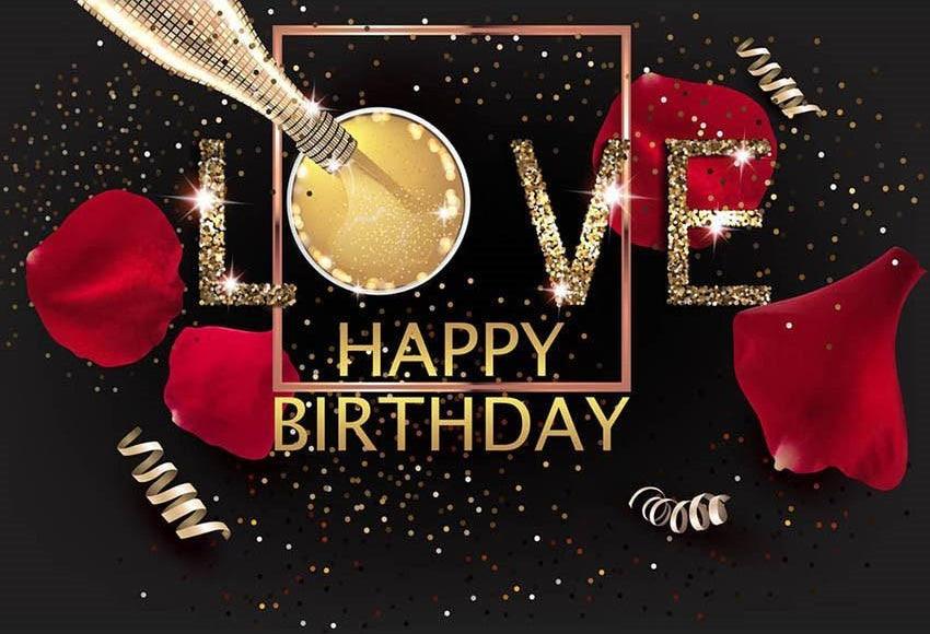 Beautiful Red Petals Golden Love Pattern Backdrop for Birthday Party Background