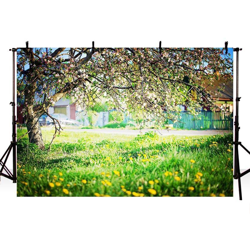 Blooming Flowers Green Grass Floor Backdrops for Spring Photography