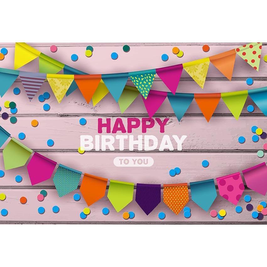 Colorful Flags Pink Wood Wall Backdrops for Birthday Party Photography