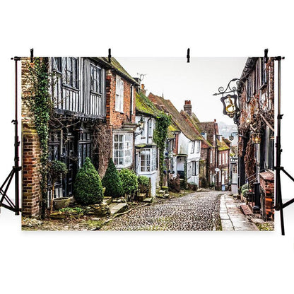 Small Town Street Scenery Backdrop Photography Background