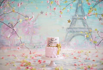 Pink Floral Paris Birthday Backdrops  for Photo Booth Props