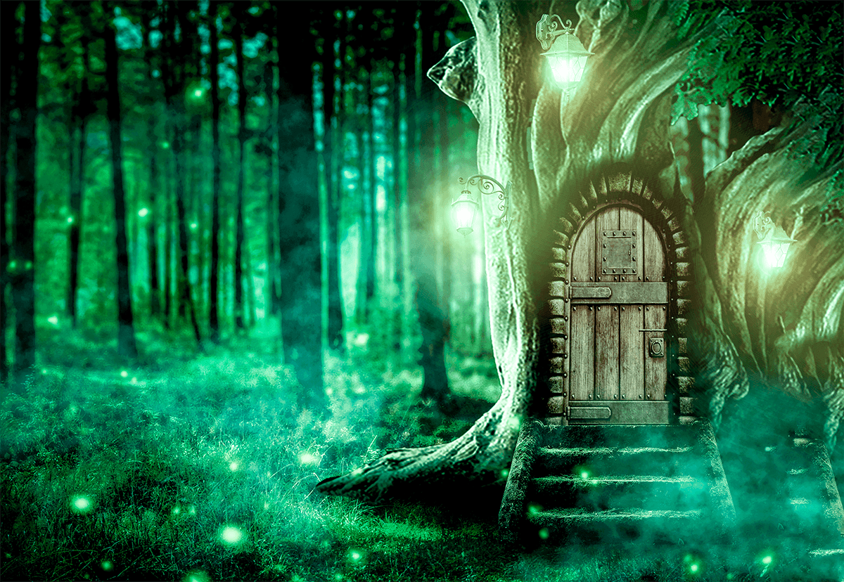 Green Forest Background Big House On Green Tree Background