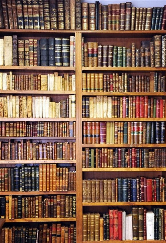 Vintage Bookshelf Library Fabric Photography Backdrop Prop