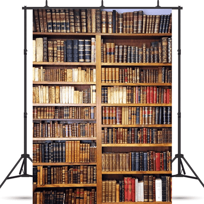 Vintage Bookshelf Library Fabric Photography Backdrop Prop