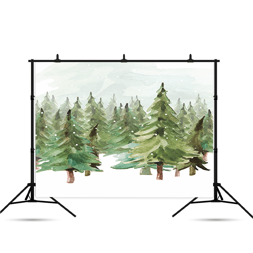Winter Green Christmas Trees Background Backdrop for Photography SBH0164