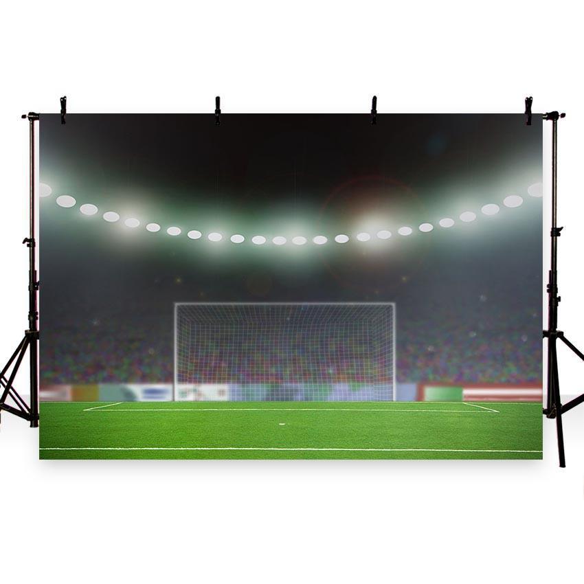 Sports Green Grassland Bright Lights  Background Soccer Field Photography Backdrop