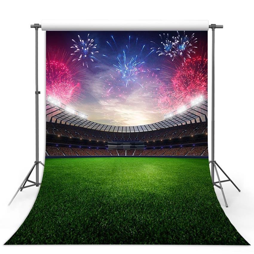 Stadium with Fireworks Backdrop Football Field Sports Photography Background