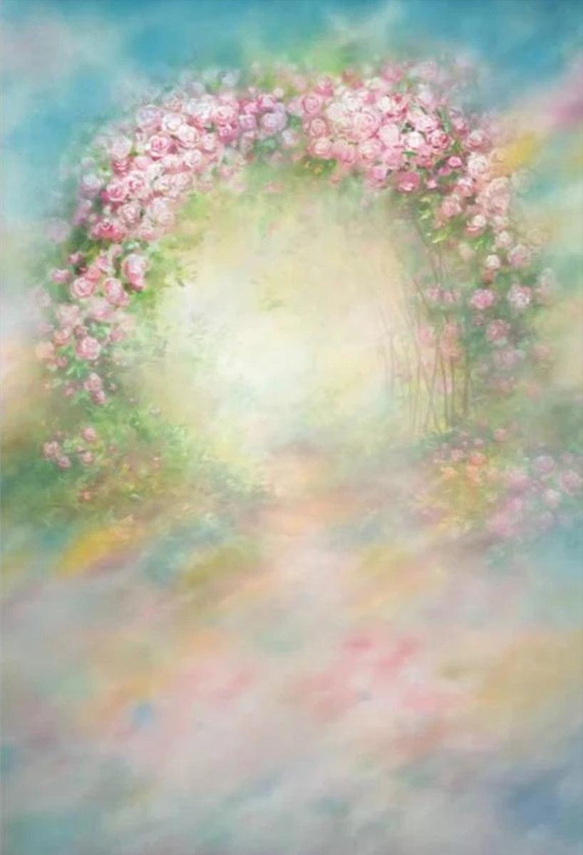 Pink Abstract Flowers Door Wedding Backdrops for Birthday