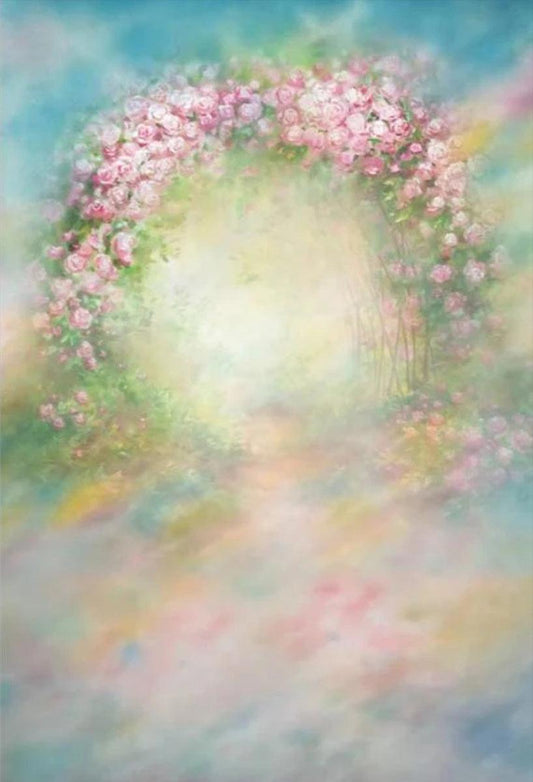 Pink Abstract Flowers Door Wedding Backdrops for Birthday