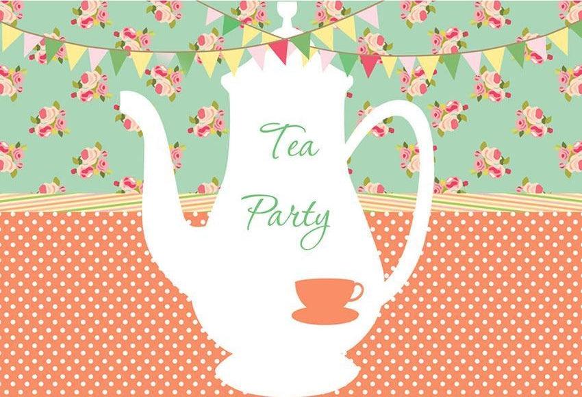 Little Flowers Teapot Backdrop Tea Party Decoration Photograph Background