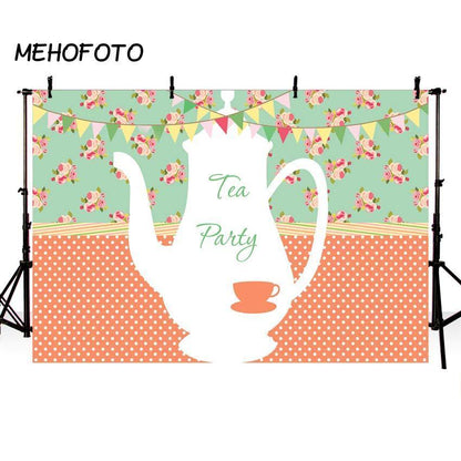 Little Flowers Teapot Backdrop Tea Party Decoration Photograph Background