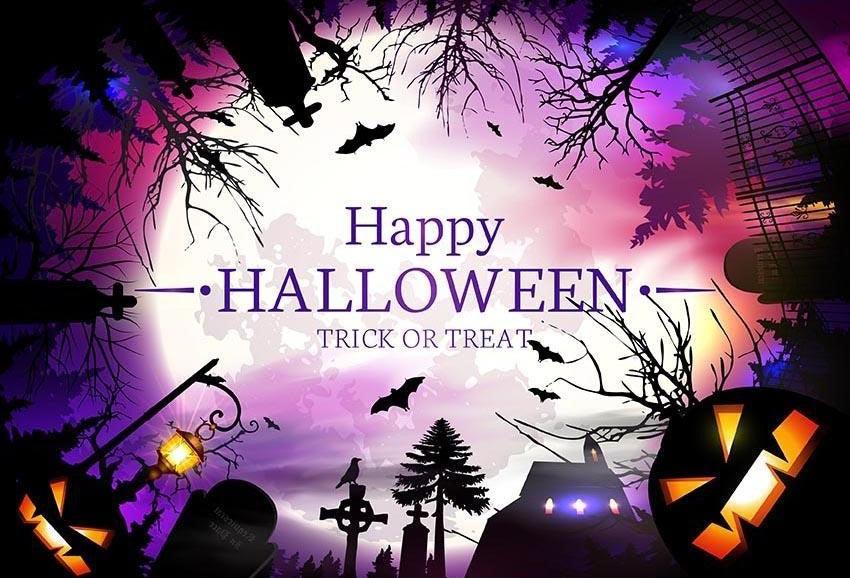 Big Bright Moon Night Castle Backdrop Happy Halloween Photography Background