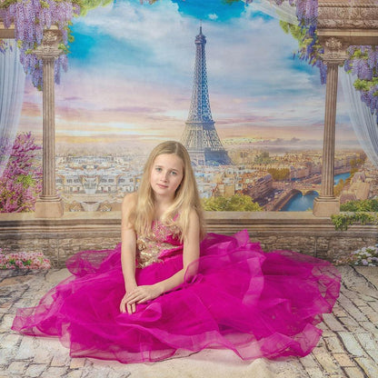 Lavender Flowers Curtain Paris Window Backdrops