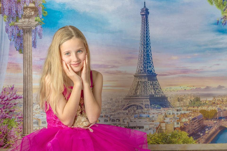 Lavender Flowers Curtain Paris Window Backdrops