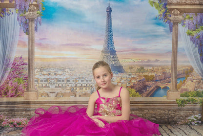 Lavender Flowers Curtain Paris Window Backdrops