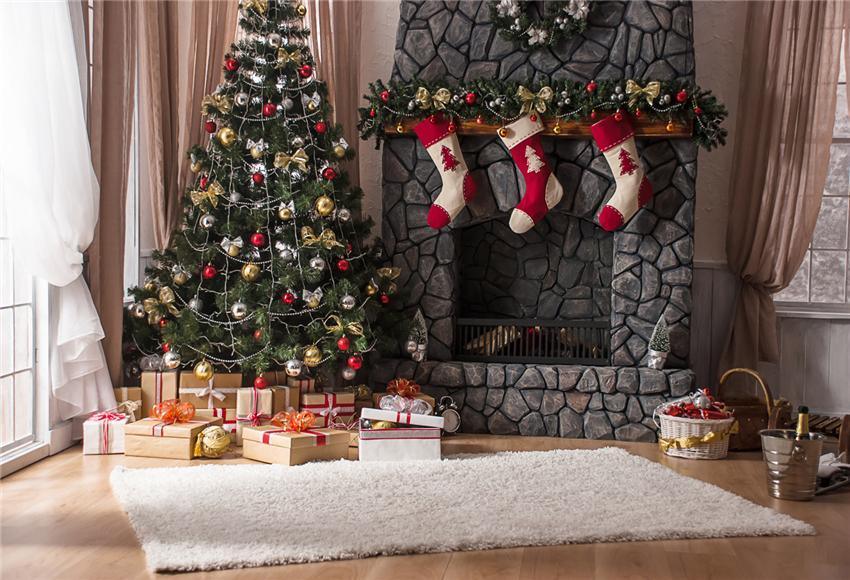 Christmas Socks Wood Floor Backdrops Prop
