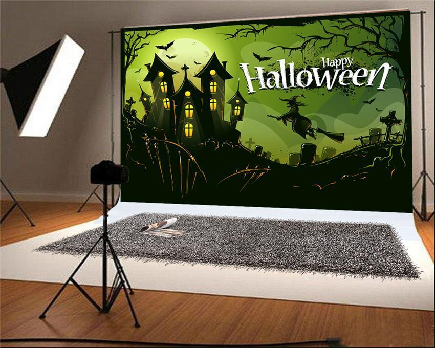 Happy Halloween Black Witch Castle Backdrop for Picture