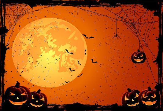 Orange Halloween Spider Web Photo Backdrop for Photography