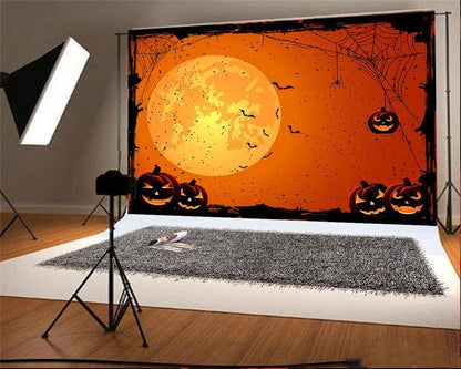 Orange Halloween Spider Web Photo Backdrop for Photography