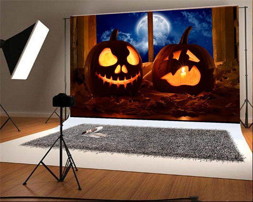 Window Halloween Pumpkin Light Photography Backdrop