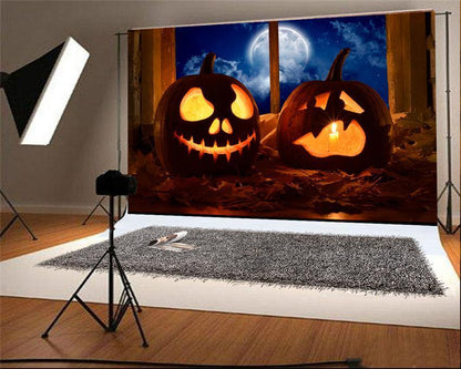 Window Halloween Pumpkin Light Photography Backdrop