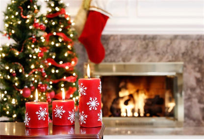 Christmas Backdrop Fireplace Candle Photography Prop