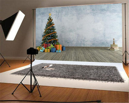 Wood Floor Christmas Tree Photography Backdrop