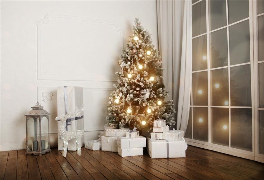 Christmas Curtain Wood Floor Backdrops