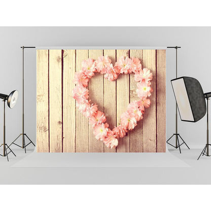 Pink Flower Heart  On Wood Floor Backdrop For Mother 's Day Photography