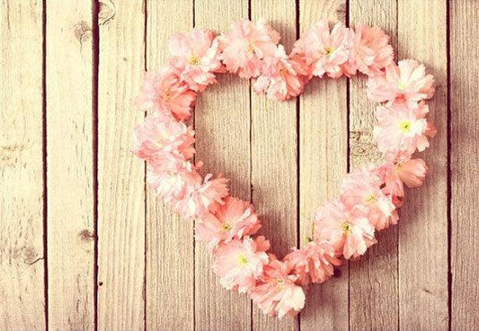 Pink Flower Heart  On Wood Floor Backdrop For Mother 's Day Photography