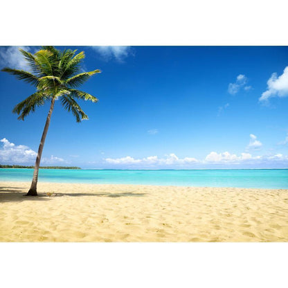 Golden Sandy Beach With Blue Sea For Summer Holiday Photography Backdrop