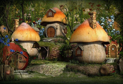 Green Mushroom House In The Forest Backdrop for Baby Show Photography