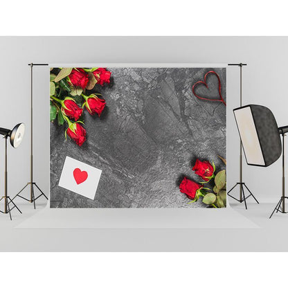 Red Rose And Love Heart Backdrop For Mother's Day Valentine's Day Photography Background