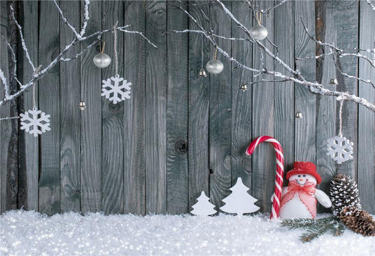 Snow Dark Grey Wooden Christmas Backdrops