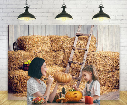 Wooden Straw Autumn Photography Backdrop