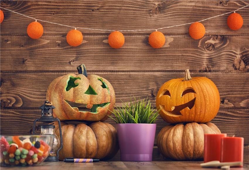 Brown Wood Wall Pumpkin Backdrop for Photography