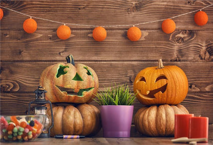 Brown Wood Wall Pumpkin Backdrop for Photography