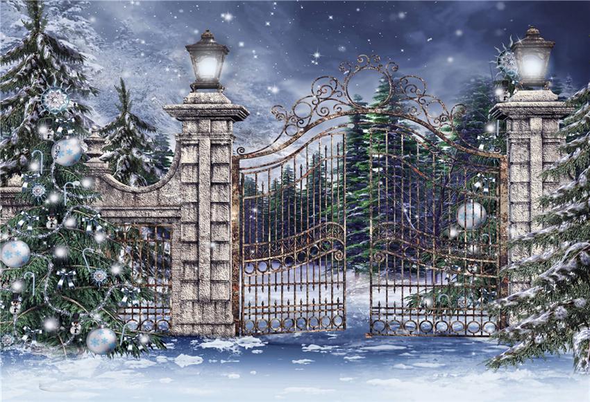 Christmas Photography Backdrop Gate Snow Winter Background