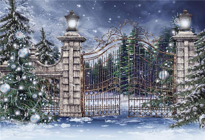 Christmas Photography Backdrop Gate Snow Winter Background