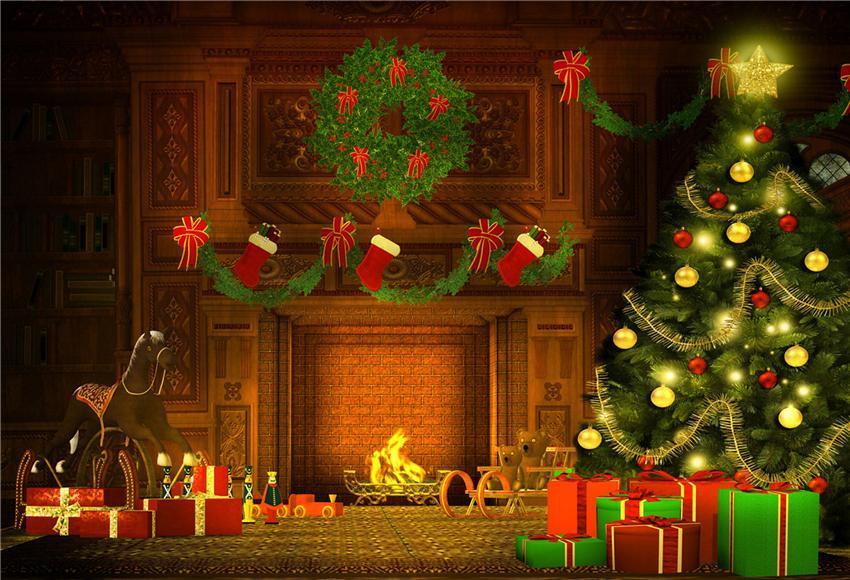 Vintage Fireplace Christmas Photography Backdrops