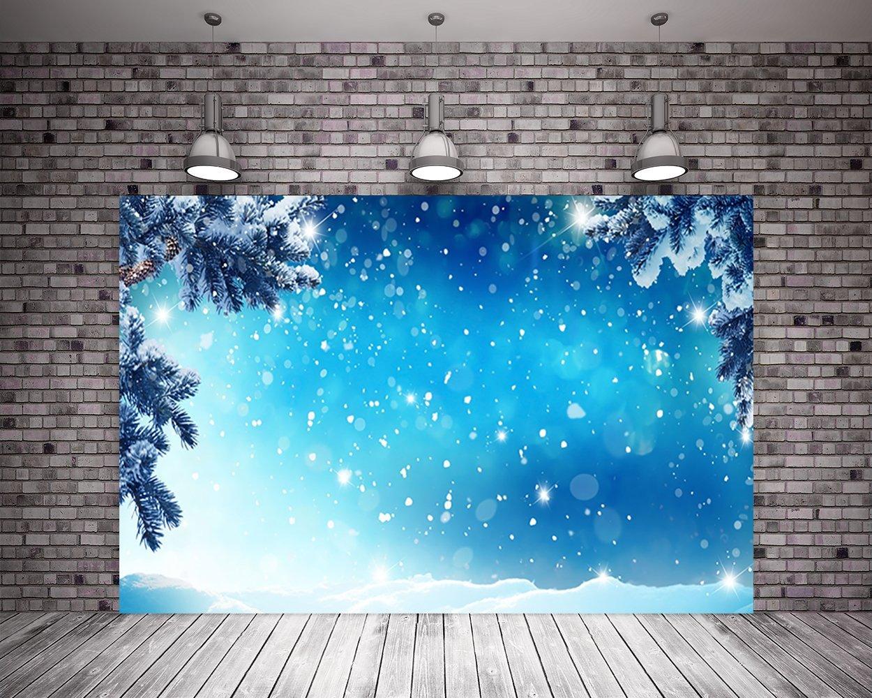 Christmas White Snowflake Glitter Blue Backdrop for Photography Prop