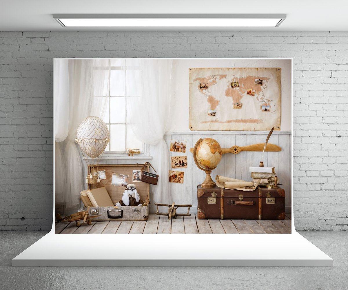 Navigation Wood Floor Map Backdrop for World