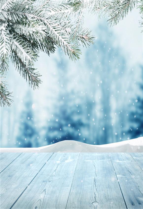 Winter Snow Wood Floor Photo Backdrop for Photo