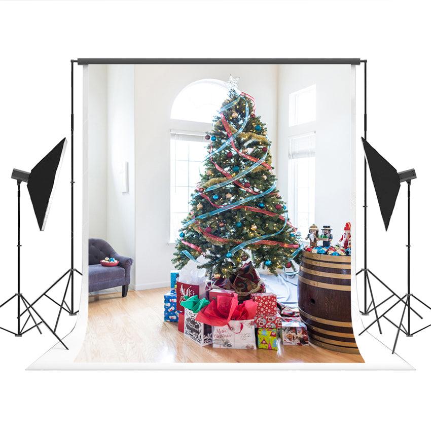 Christmas Tree Wine Barrel Wood Floor Photography Backdrops