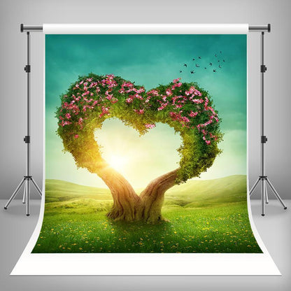 Mother's Day Backdrop Love Heart Tree With Flowers Backdrop for Photography